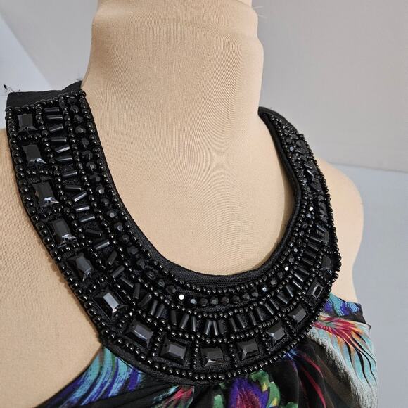 XXI Peacock Layered Tunic Beaded High Neck Top Small Fairy Retro Glam Feather - Picture 6 of 14